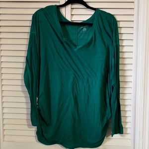 Dark green long sleeve top with ruched sides